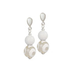 Portamento White Jade and Agate Beaded Drop Clip On Earrings