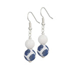 Portamento White Jade and Blue Agate Beaded Drop Pierced Earrings