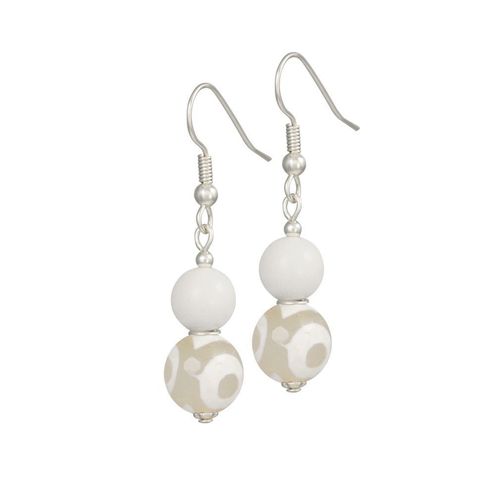 Portamento White Jade and Agate Beaded Drop Pierced Earrings