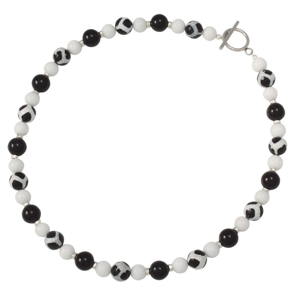 Portamento Black Agate White Jade Beaded Necklace