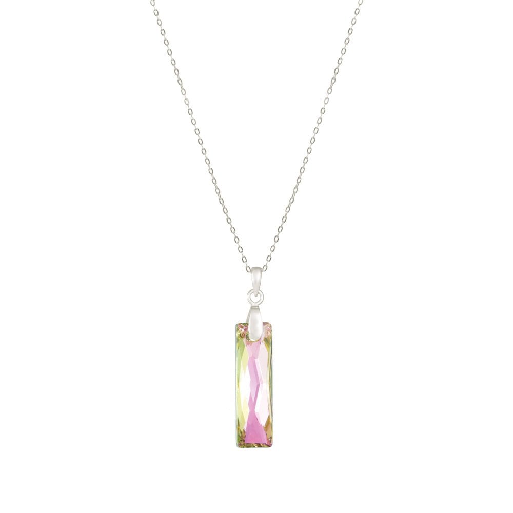 Lyra Pink Vitrail Baguette Austrian Crystal Sterling Silver Pendant
