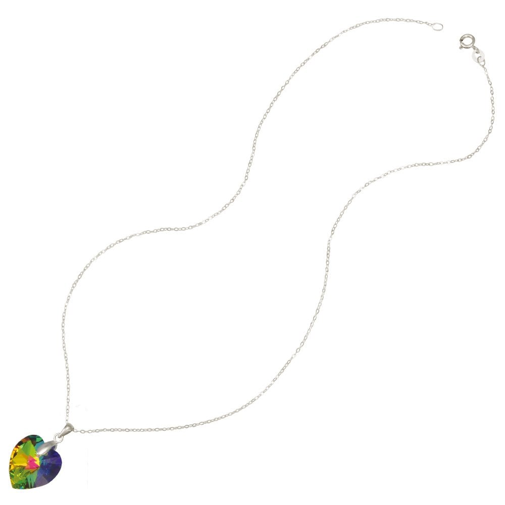 Amour Green Vitrail Austrian Crystal Heart Sterling Silver Pendant