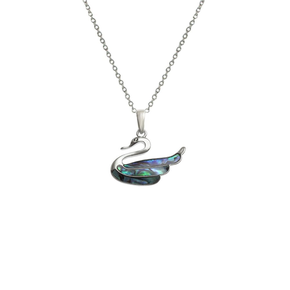 Cygnus Paua Shell Silver Tone Swan Pendant Necklace
