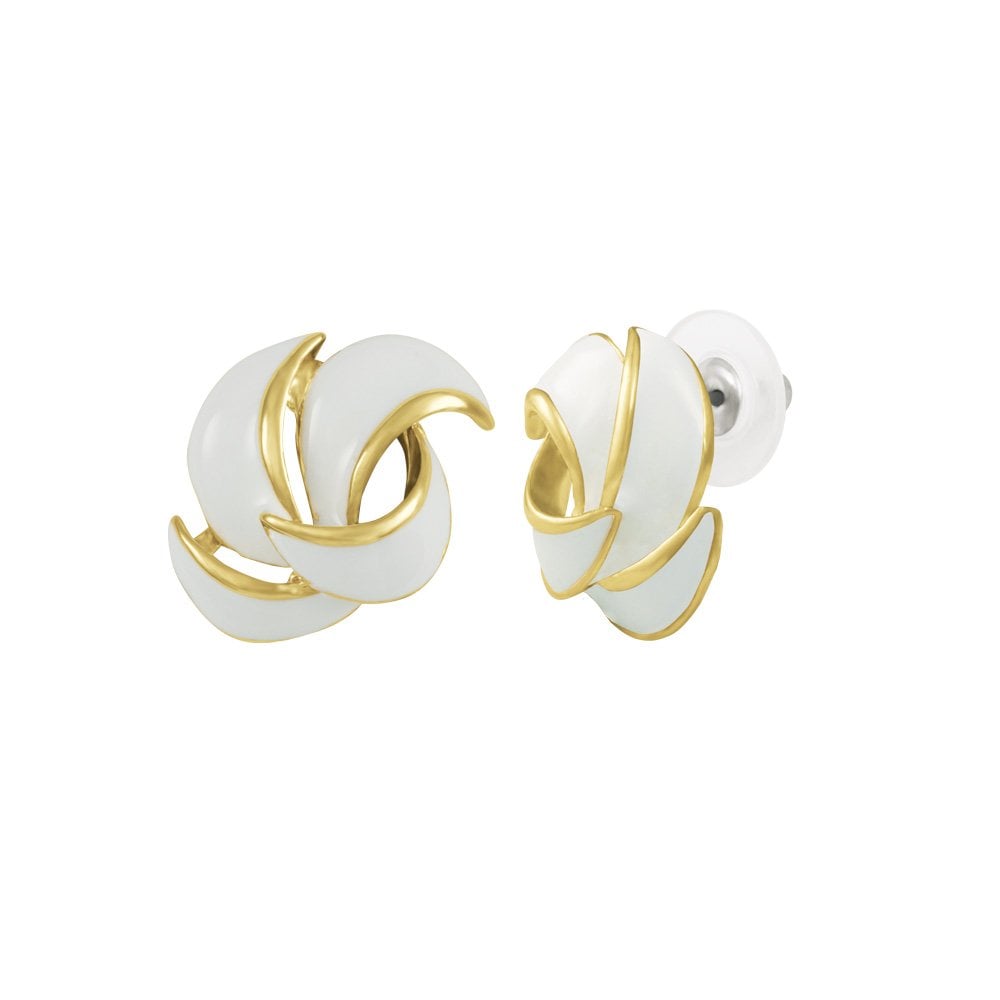 Enriched Ivory White Enamel Gold Tone Stud Pierced Earrings