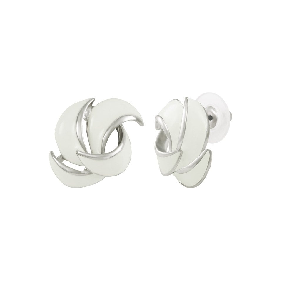 Enriched Ivory White Enamel Silver Tone Stud Pierced Earrings