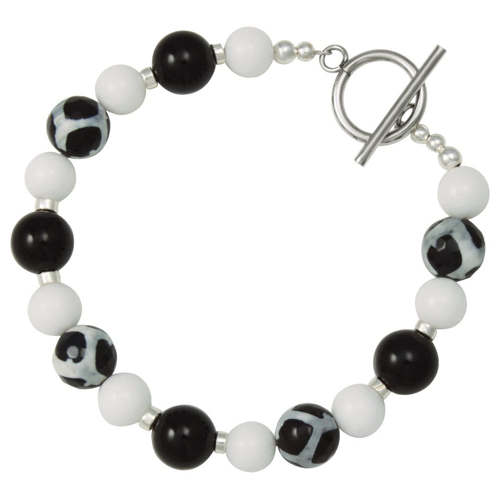 Portamento Black Agate White Jade Beaded Bracelet