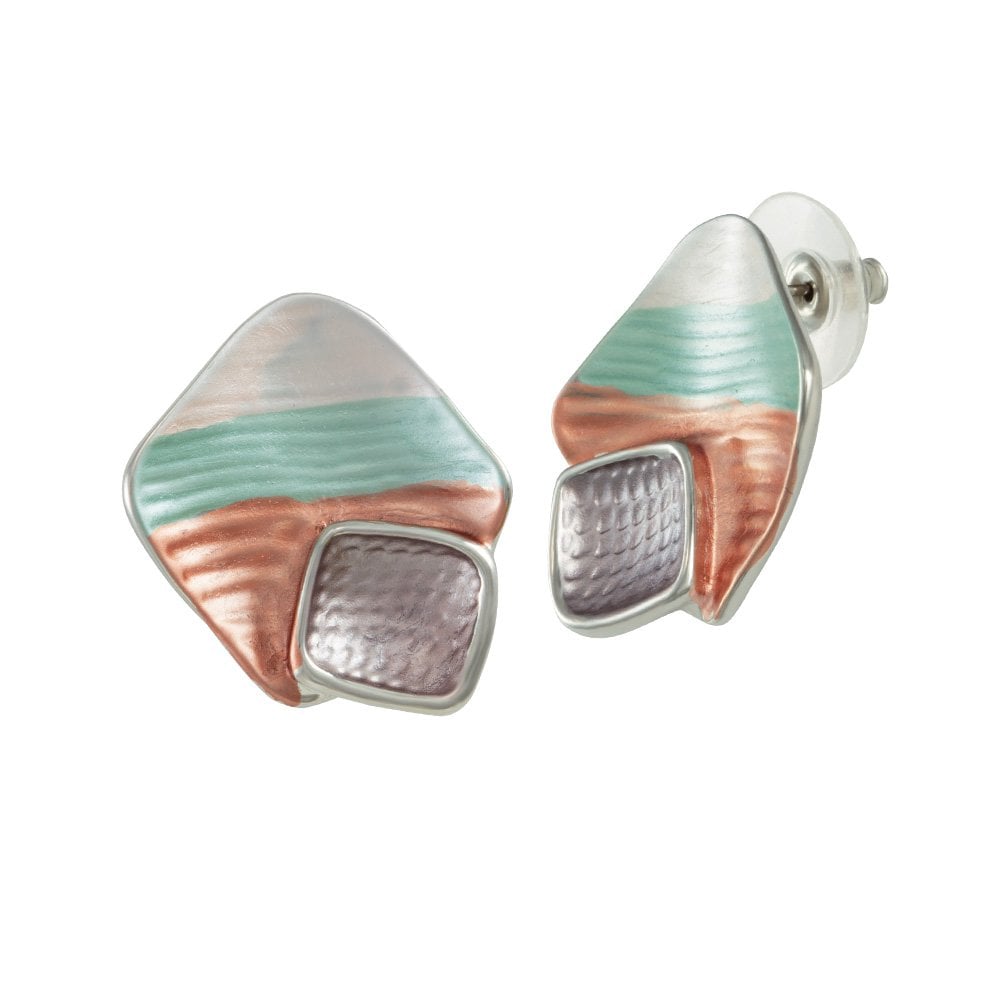 Cavalcade Green Multi Enamel Silver Tone Stud Pierced Earrings