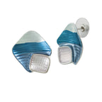 Cavalcade Blue Multi Enamel Silver Tone Stud Pierced Earrings