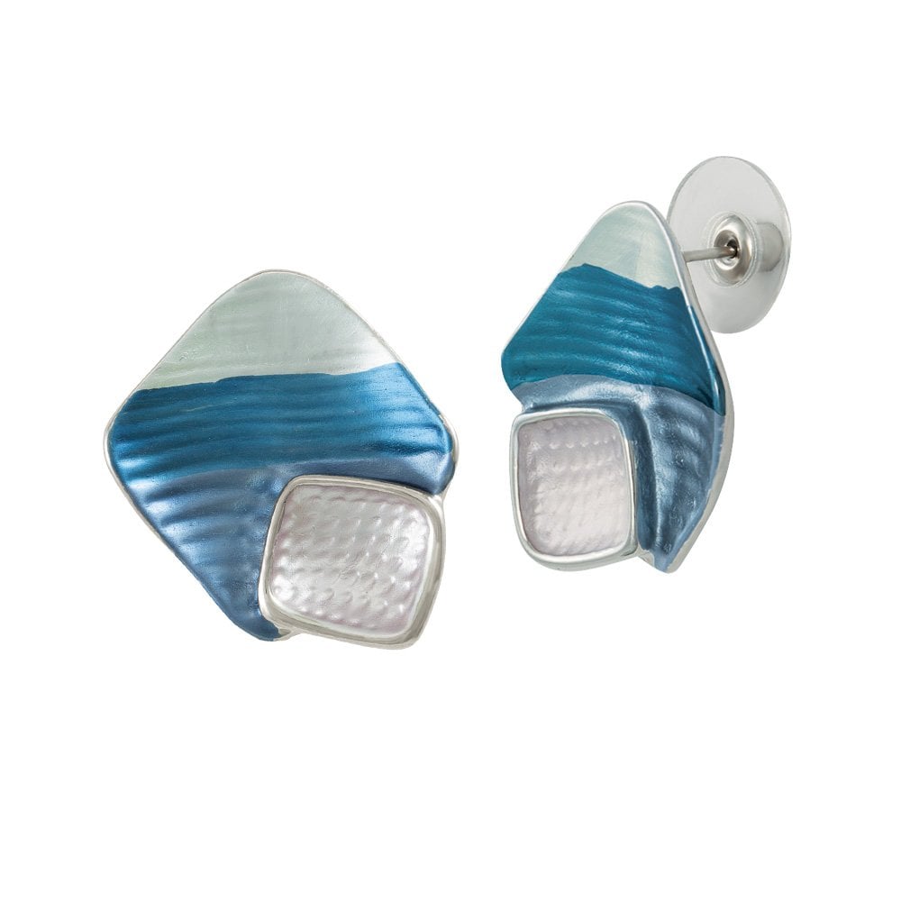 Cavalcade Blue Multi Enamel Silver Tone Stud Pierced Earrings