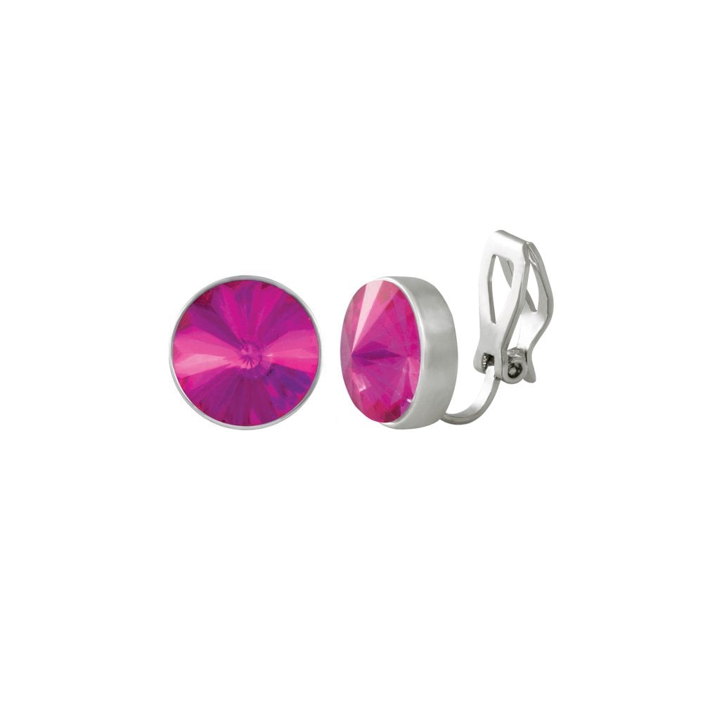 Treasure Fuchsia Pink Crystal Silver Tone Stud Clip On Earrings