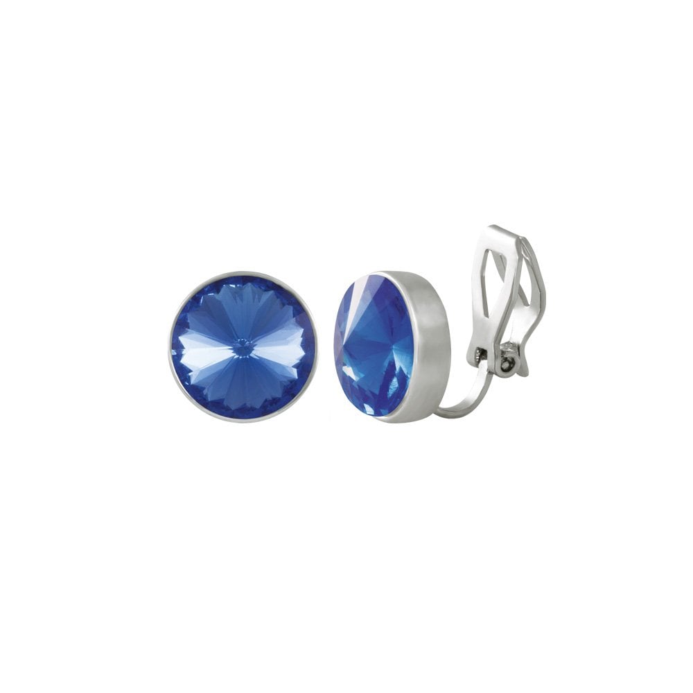 Treasure Sapphire Blue Crystal Silver Tone Stud Clip On Earrings