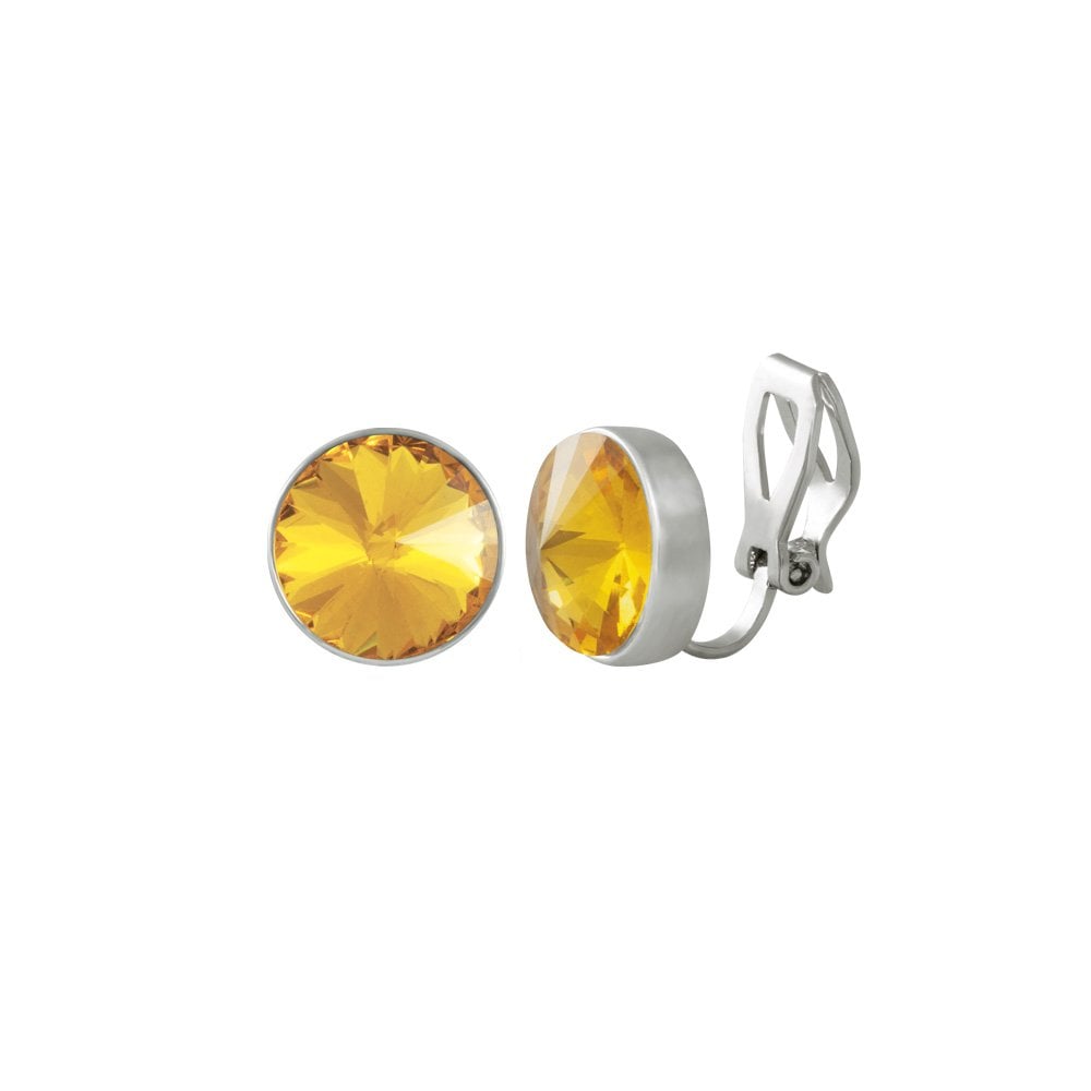 Treasure Topaz Crystal Silver Tone Stud Clip On Earrings