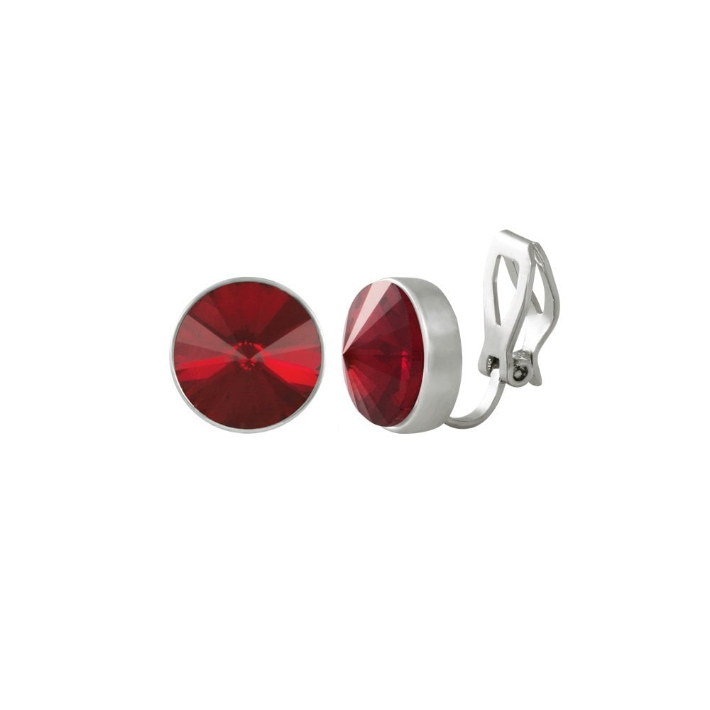 Treasure Light Siam Red Crystal Silver Tone Stud Clip On Earrings
