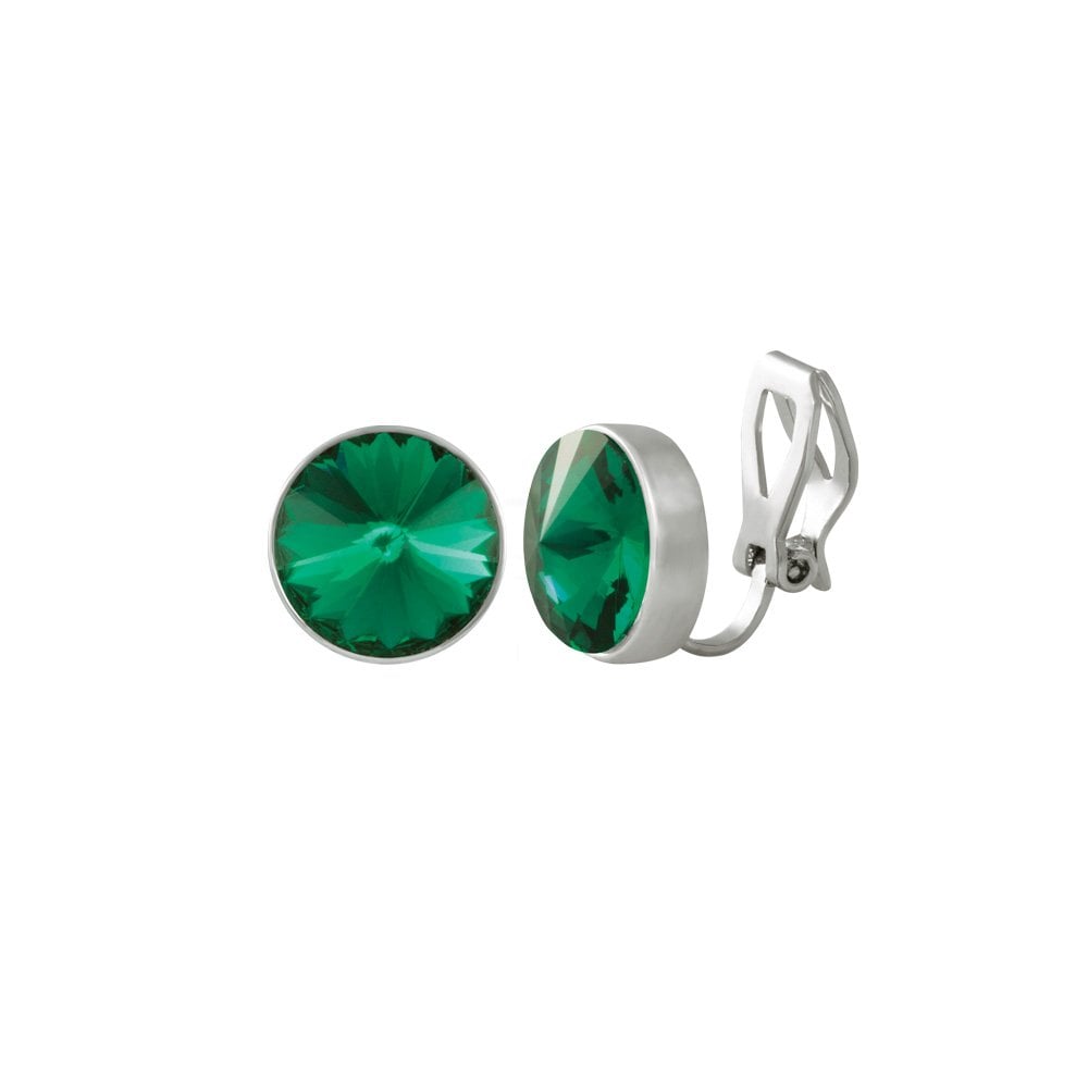 Treasure Emerald Green Crystal Silver Tone Stud Clip On Earrings