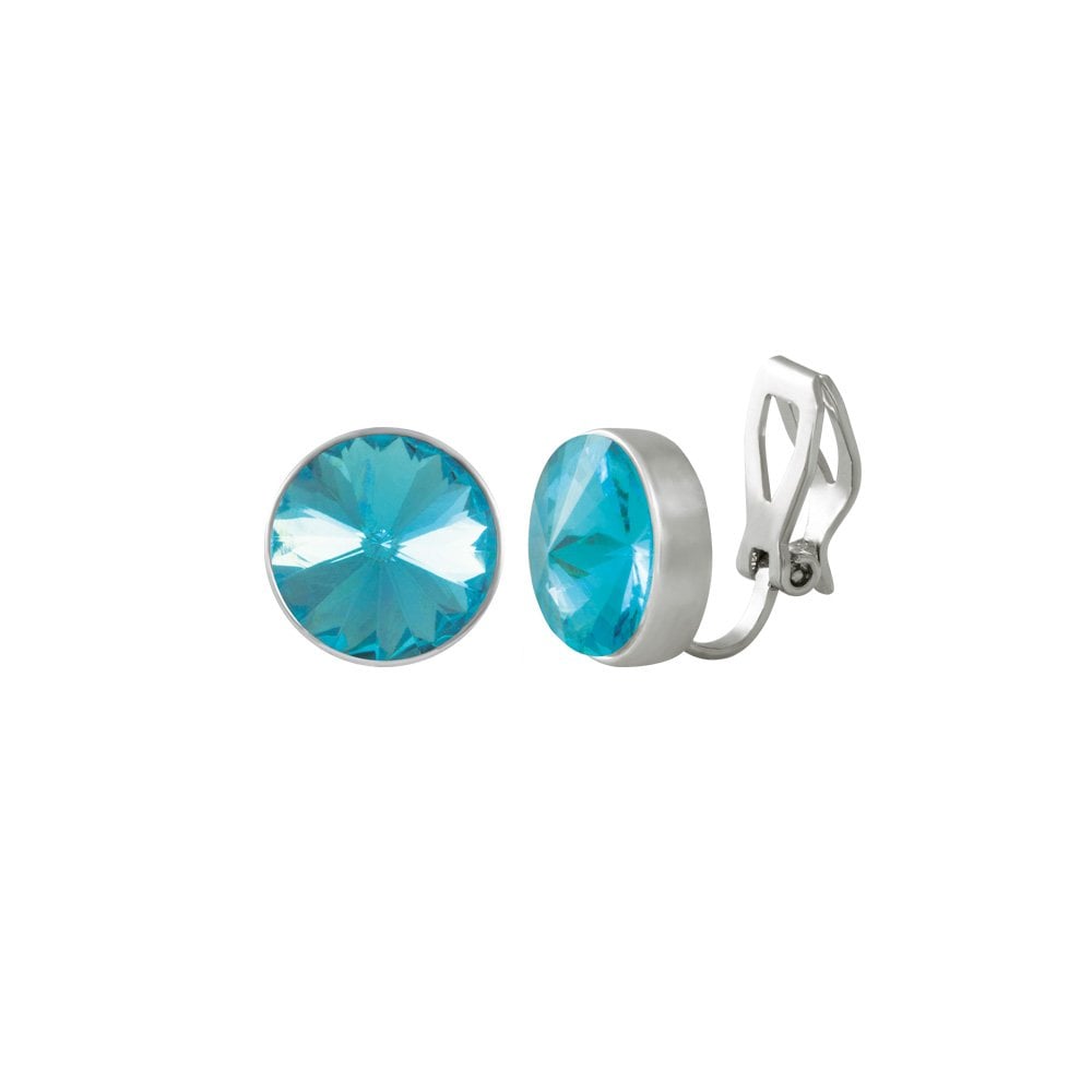 Treasure Turquoise Crystal Silver Tone Stud Clip On Earrings