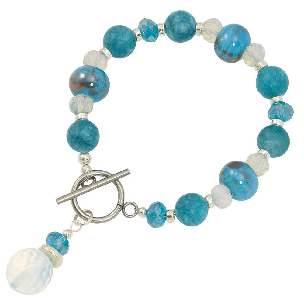 Harmony Sky Blue Jade and Crystal Ceramic Beaded Bracelet