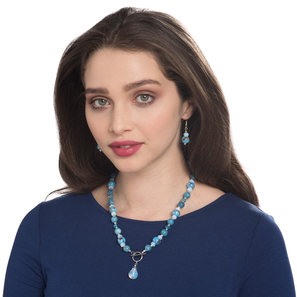 Harmony Sky Blue Ceramic and Crystal Drop Pierced Earrings