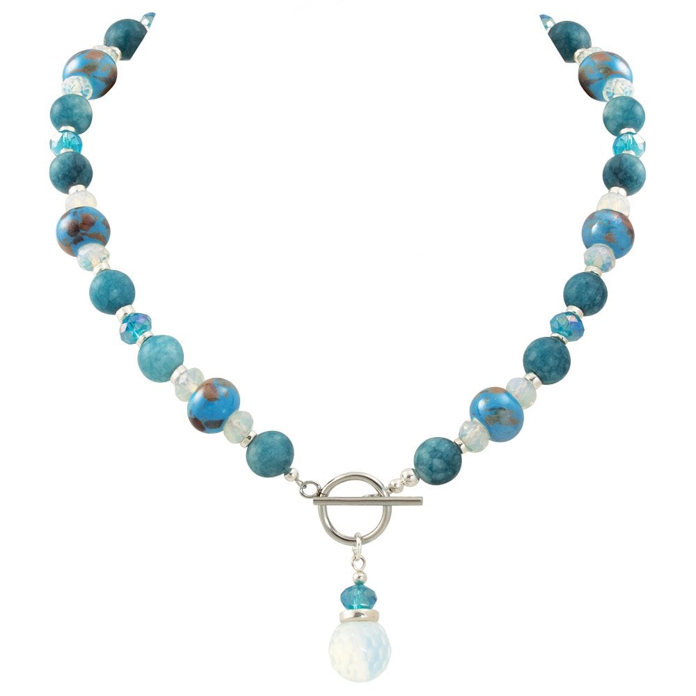 Harmony Sky Blue Jade and Crystal Ceramic Beaded Necklace