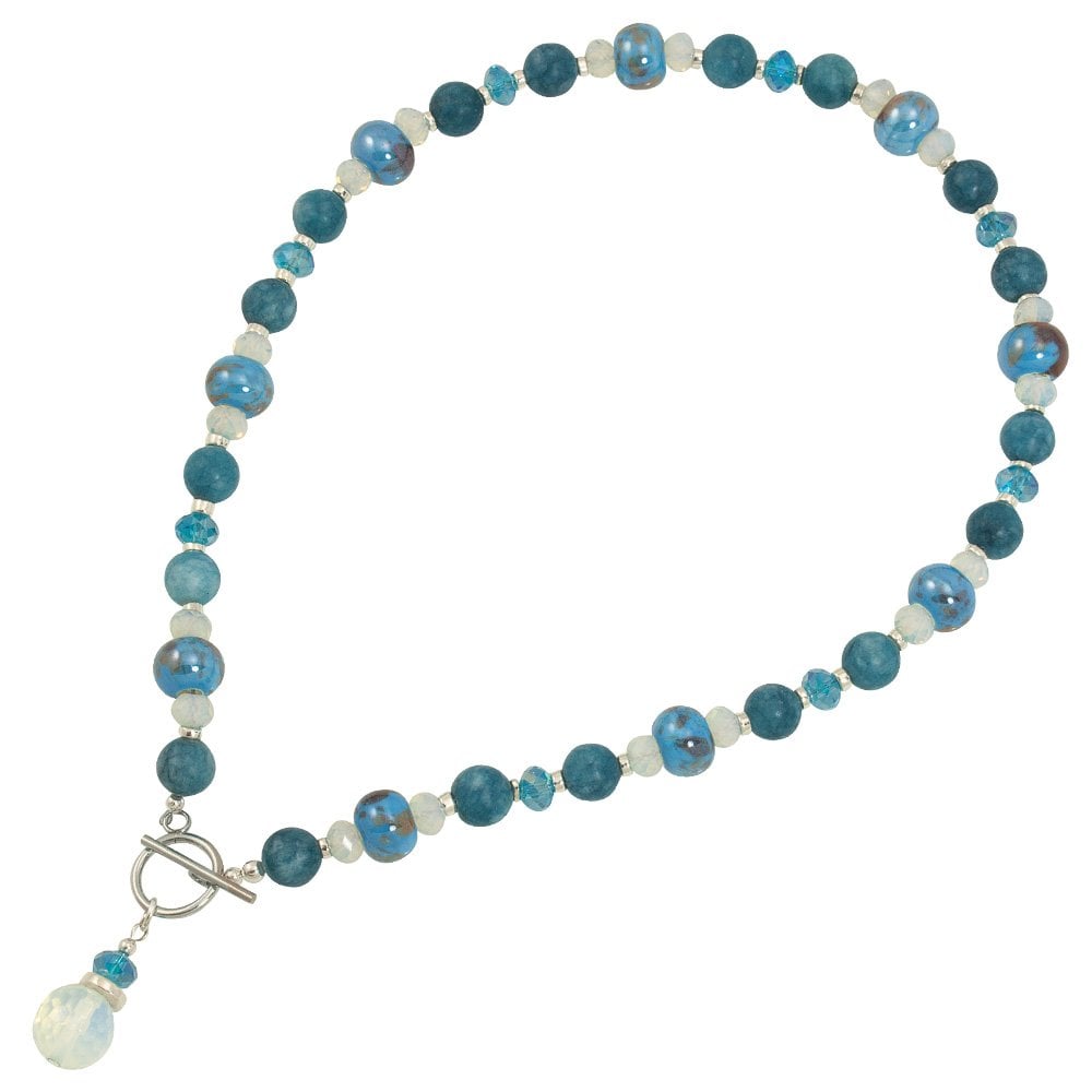 Harmony Sky Blue Jade and Crystal Ceramic Beaded Necklace