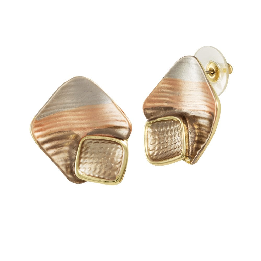 Cavalcade Brown Multi Enamel Gold Tone Stud Pierced Earrings