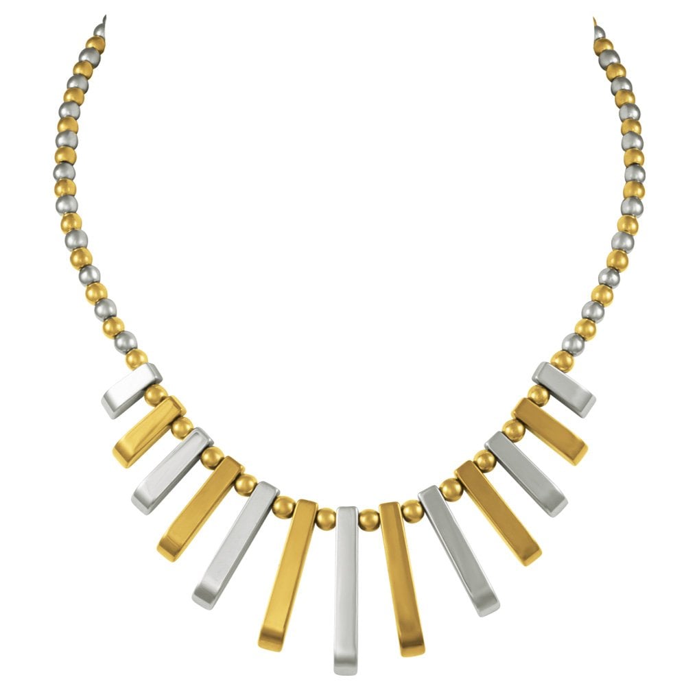 Chemistry Silver and Gold Hematite Fan Beaded Necklace