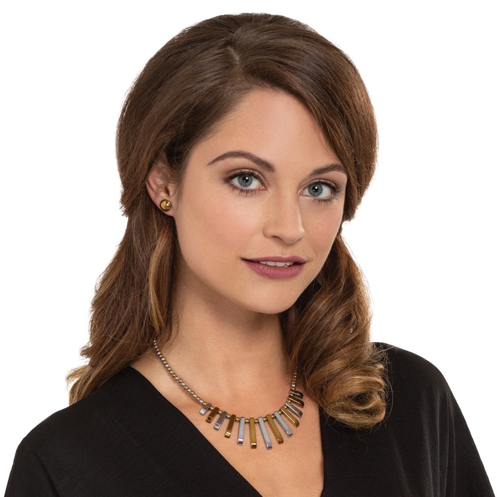 Chemistry Silver and Gold Hematite Fan Beaded Necklace