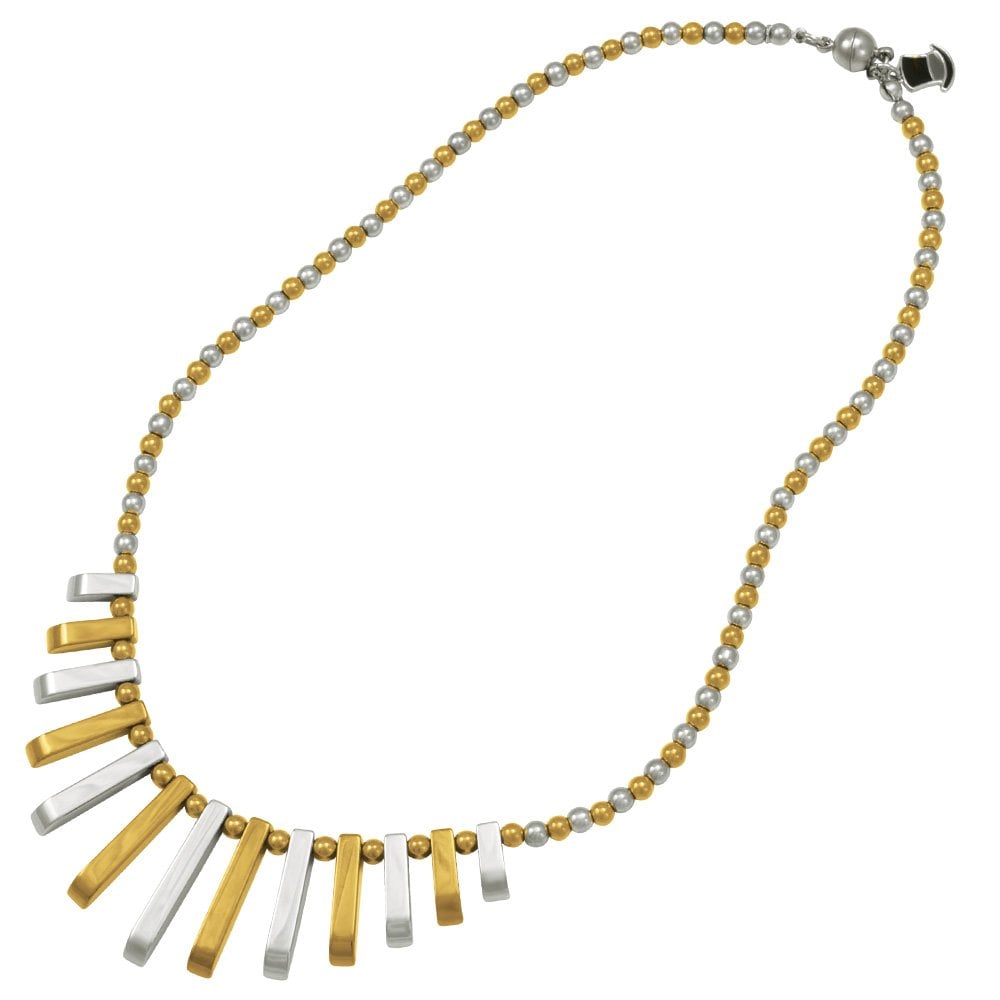 Chemistry Silver and Gold Hematite Fan Beaded Necklace
