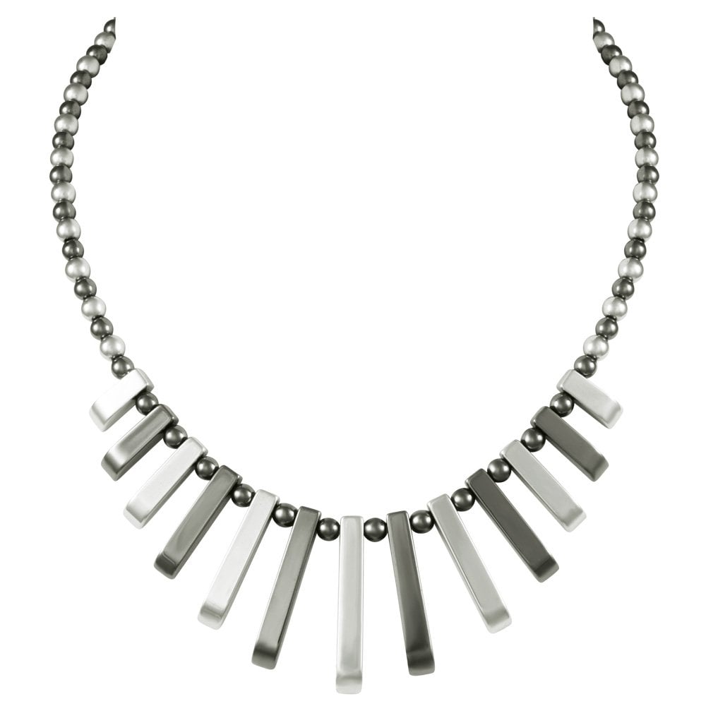 Chemistry Silver and Hematite Fan Beaded Necklace