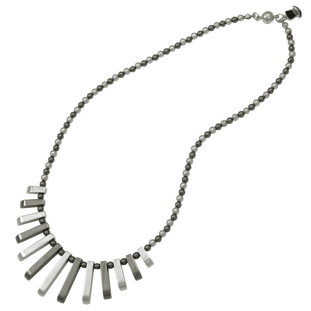 Chemistry Silver and Hematite Fan Beaded Necklace