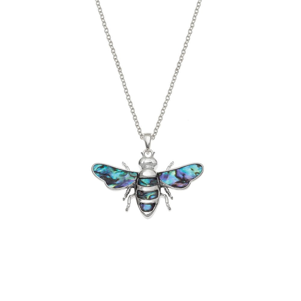 Bumblebee Paua Shell Silver Tone Pendant Necklace