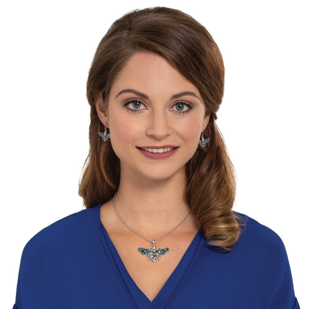 Bumblebee Paua Shell Silver Tone Pendant Necklace