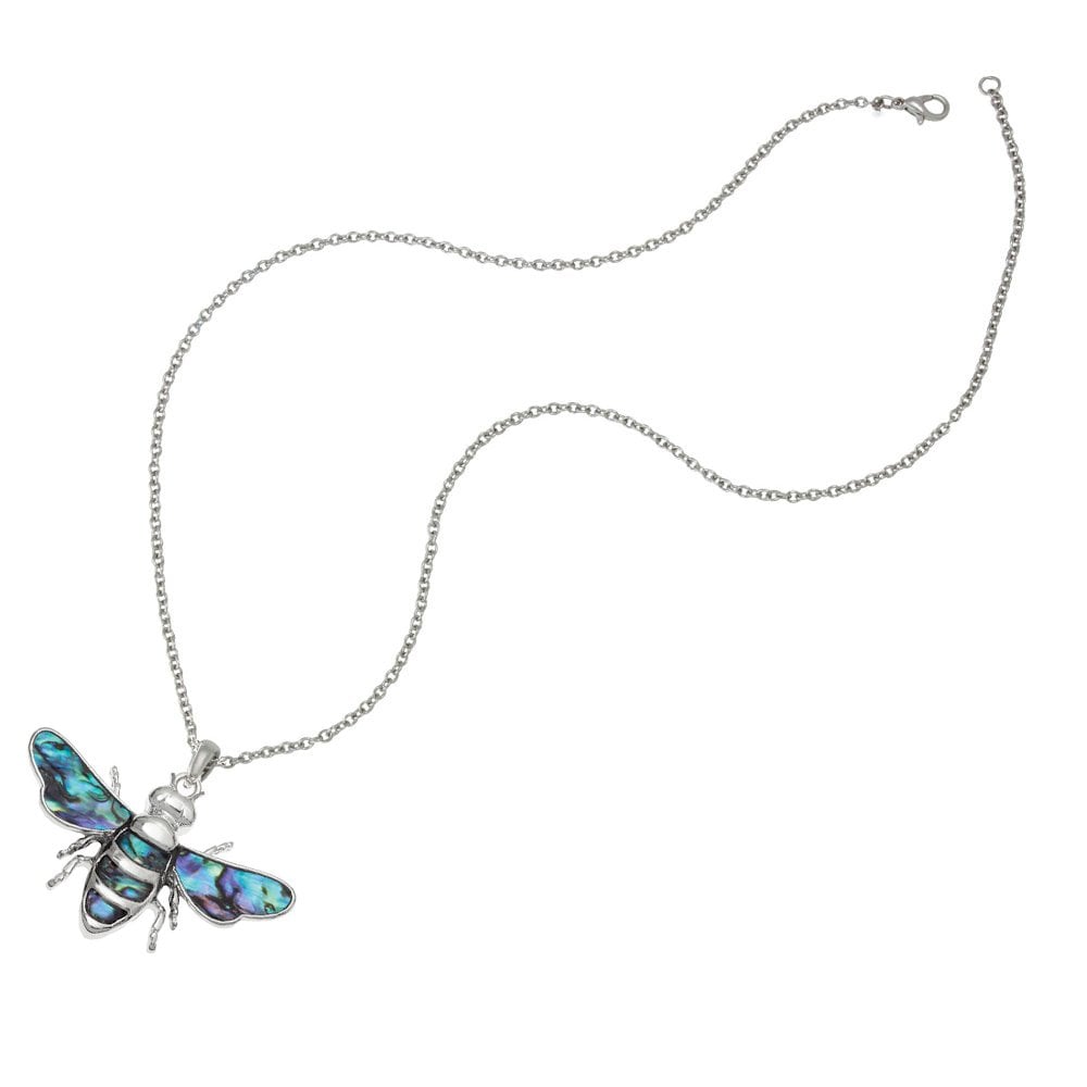 Bumblebee Paua Shell Silver Tone Pendant Necklace