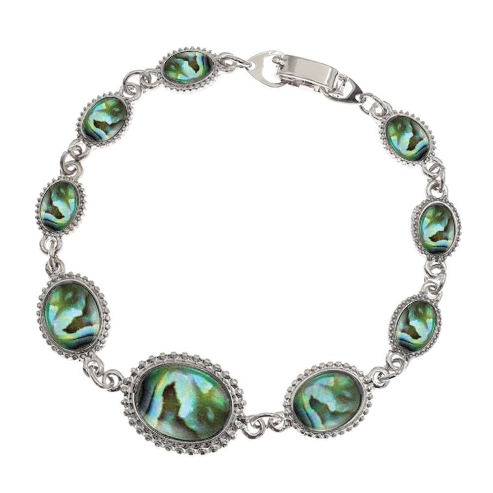 Tidal Natural Paua Shell Cabochon Silver Tone Bracelet