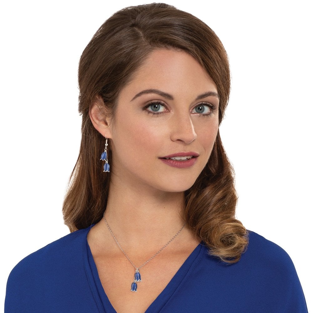 Bluebell Enamel Finish Silver Tone Drop Clip On Earrings