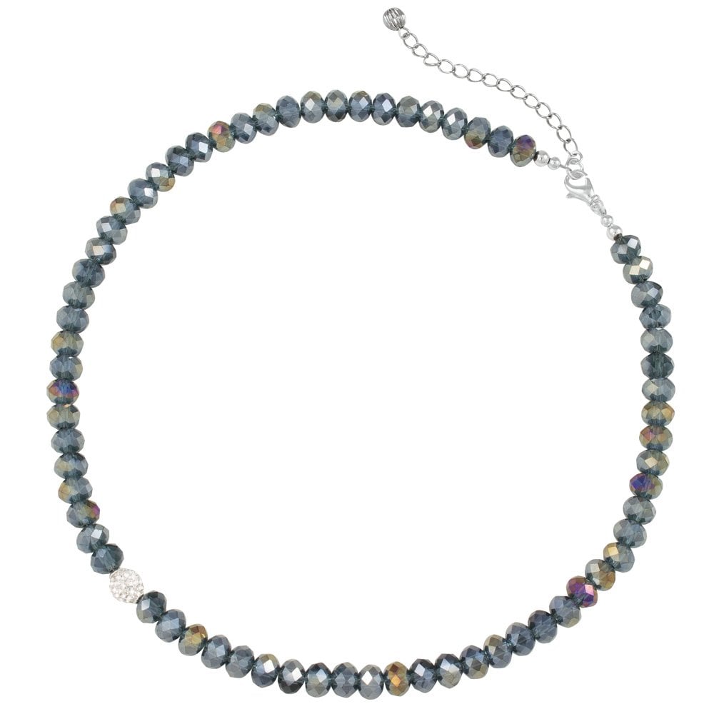Majestic Dark Silver Crystal Statement Beaded Necklace