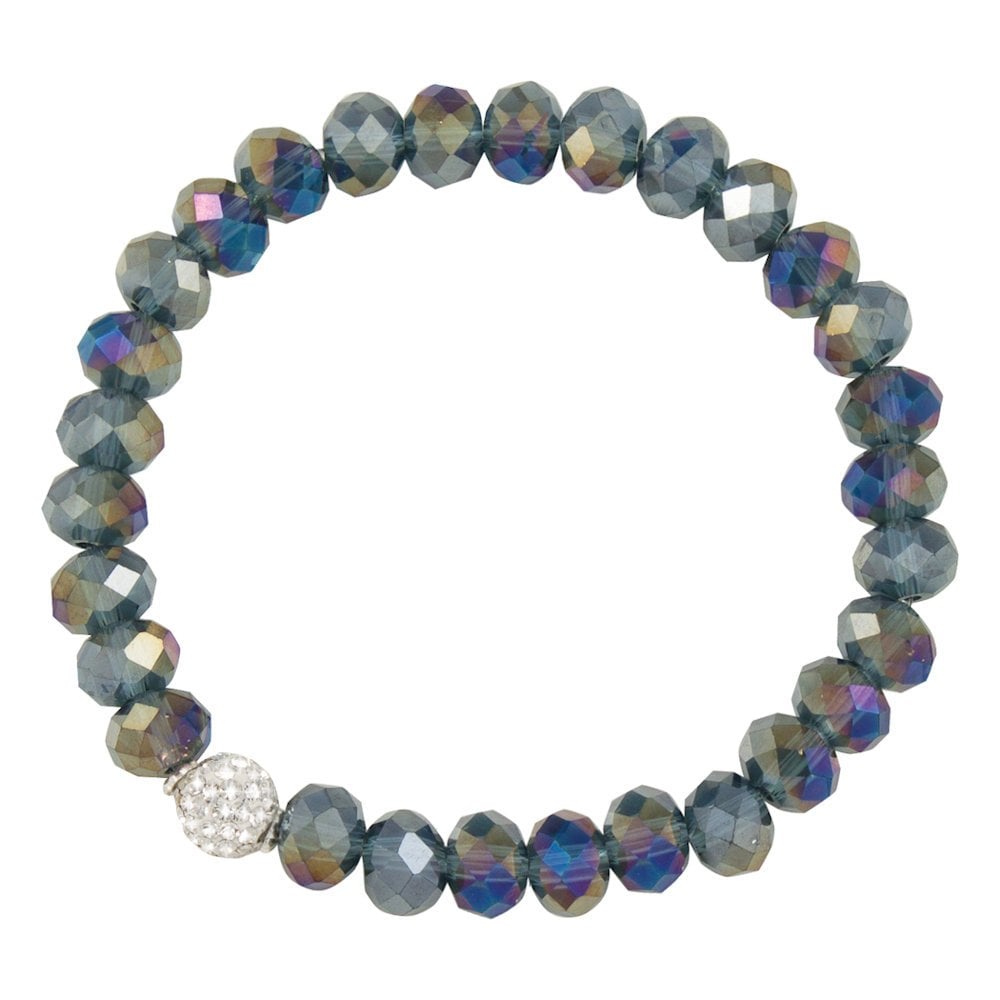 Majestic Dark Silver Crystal Stretch Beaded Bracelet