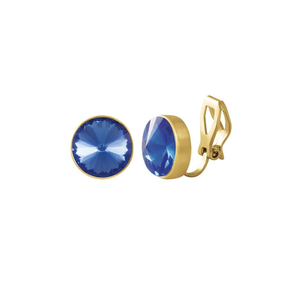 Treasure Sapphire Blue Crystal Gold Tone Stud Clip On Earrings