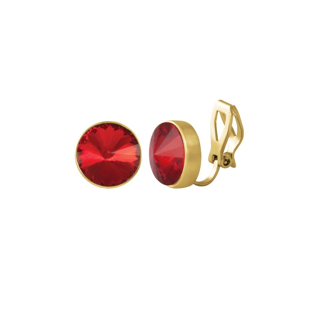 Treasure Light Siam Red Crystal Gold Tone Stud Clip On Earrings