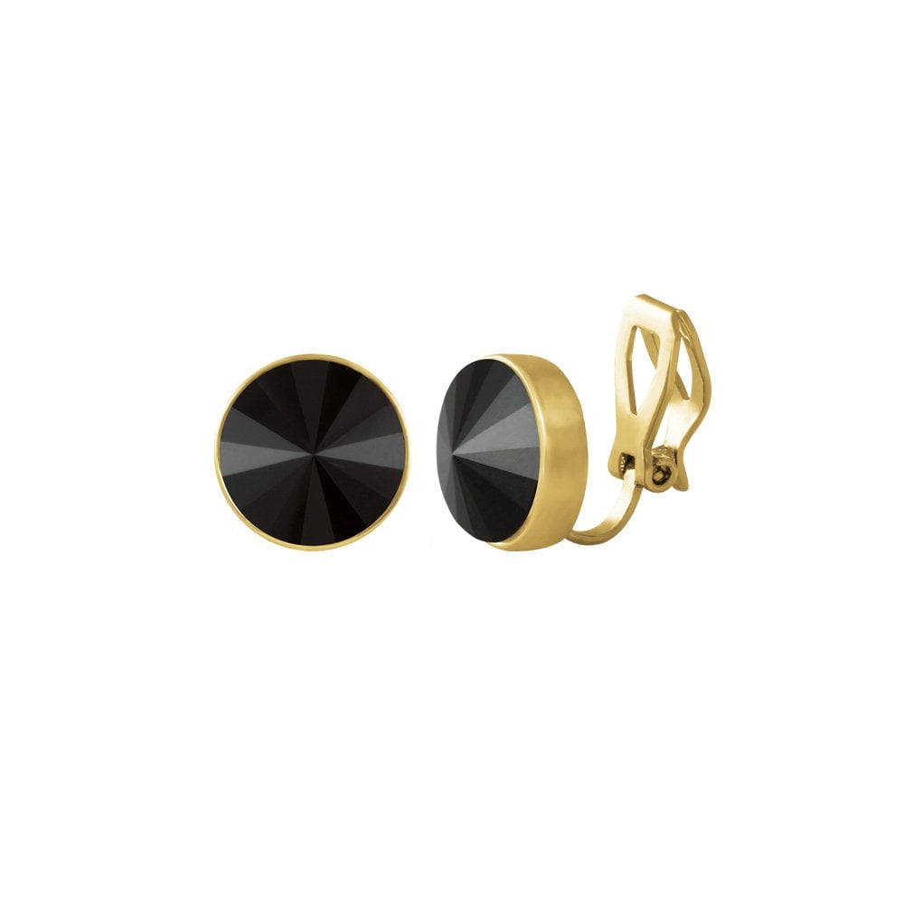 Treasure Jet Black Crystal Gold Tone Stud Clip On Earrings