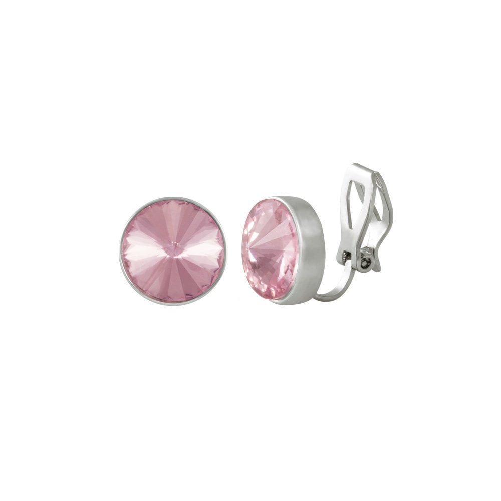 Treasure Rose Pink Crystal Silver Tone Stud Clip On Earrings