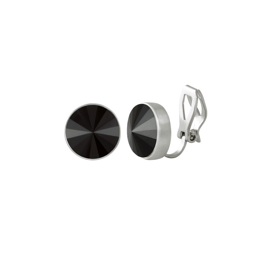Treasure Jet Black Crystal Silver Tone Stud Clip On Earrings