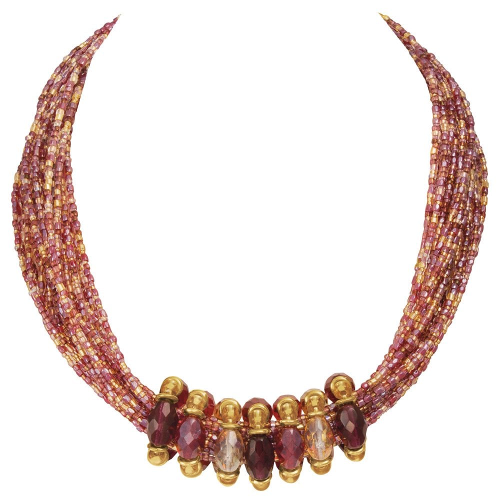 Luciana Purple and Red Statement Venetian Murano Glass Torsade Necklace