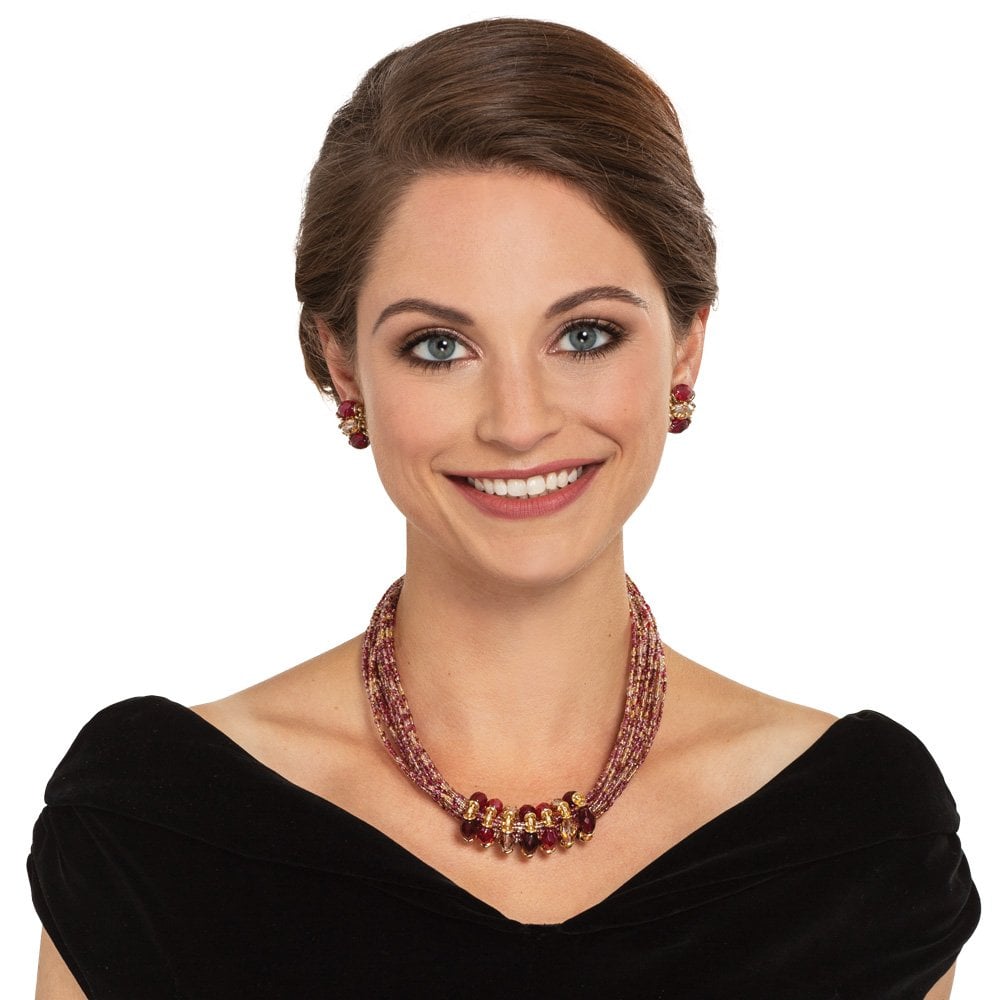 Luciana Purple and Red Crystal Stud Pierced Earrings