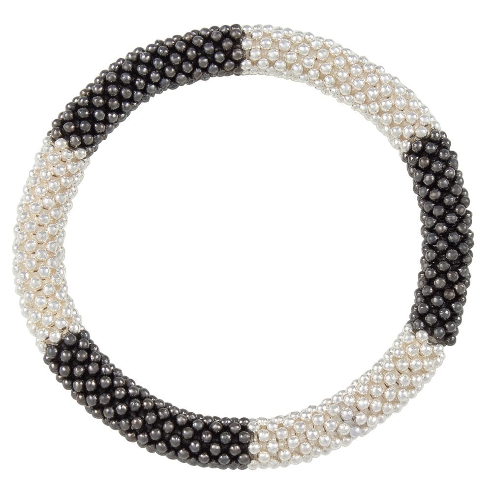 Corsica Silver and Gunmetal Stretch Beaded Bracelet