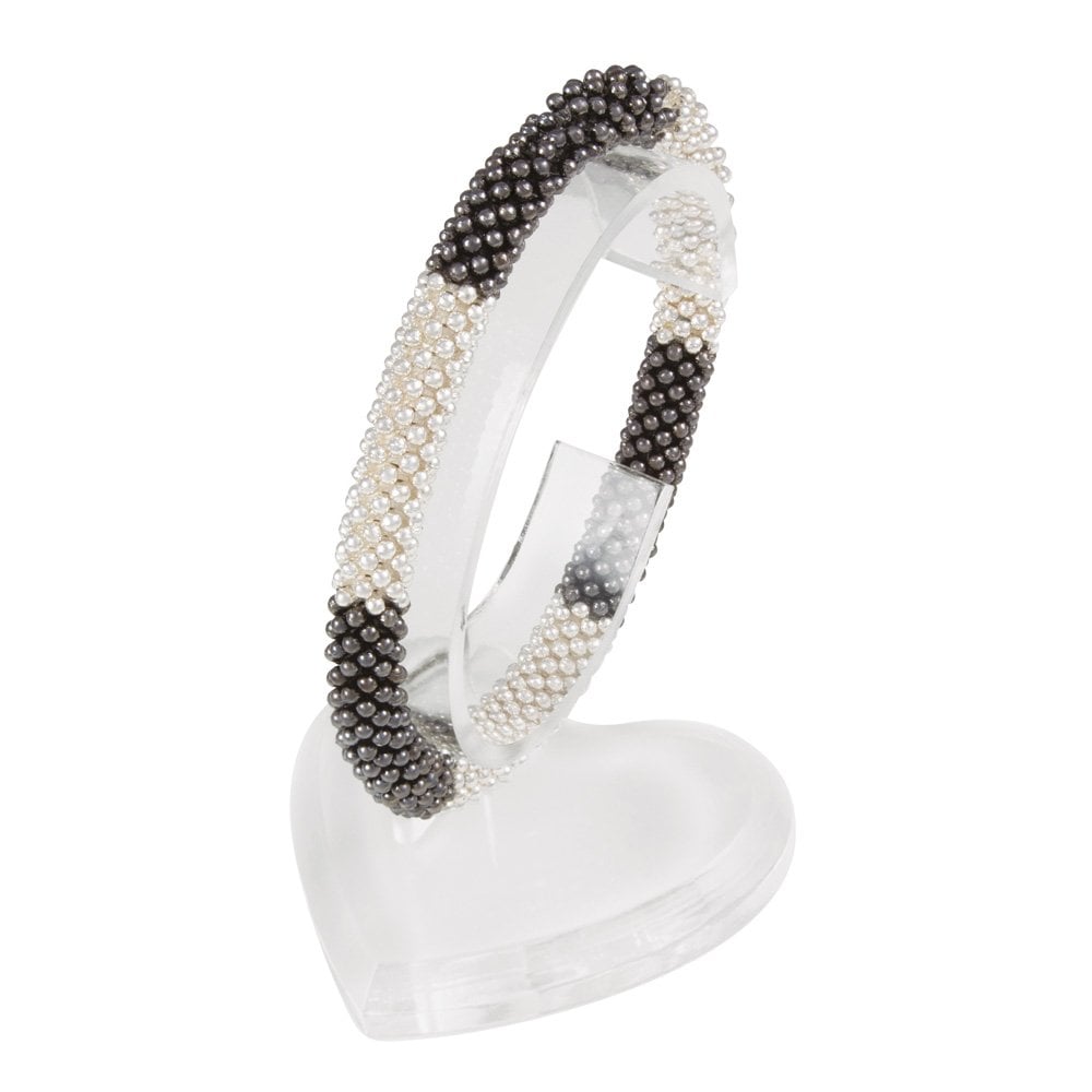 Corsica Silver and Gunmetal Stretch Beaded Bracelet