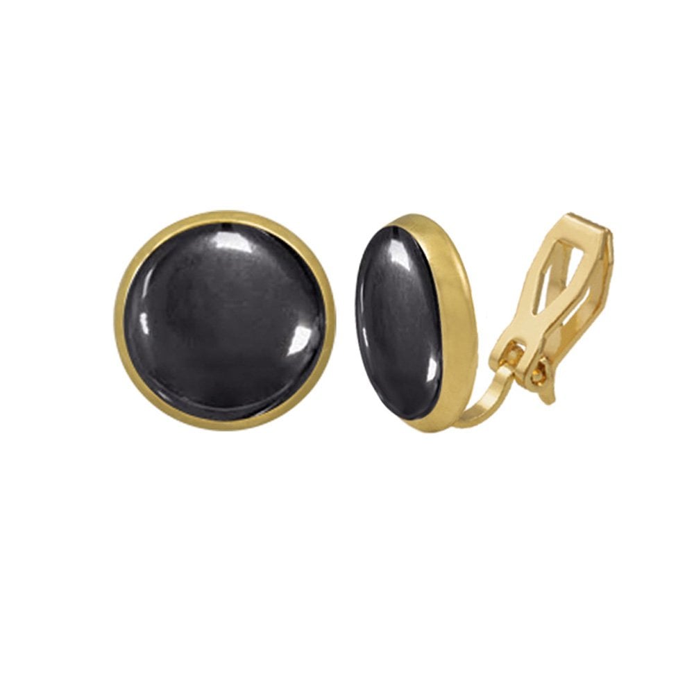 Symphony Hematite Gold Stud Clip On Earrings