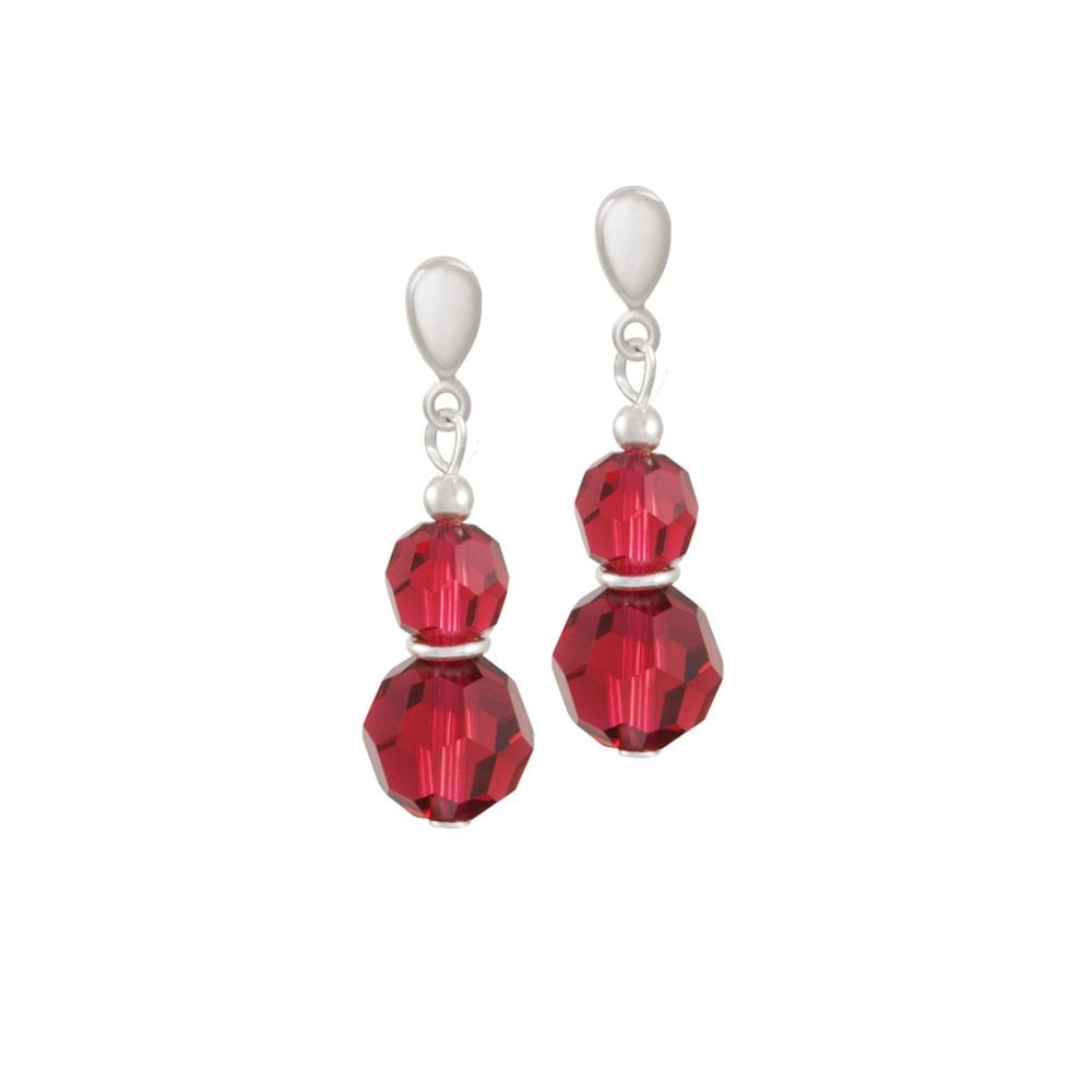 Echo Scarlet Red Austrian Crystal Silver Tone Drop Clip On Earrings