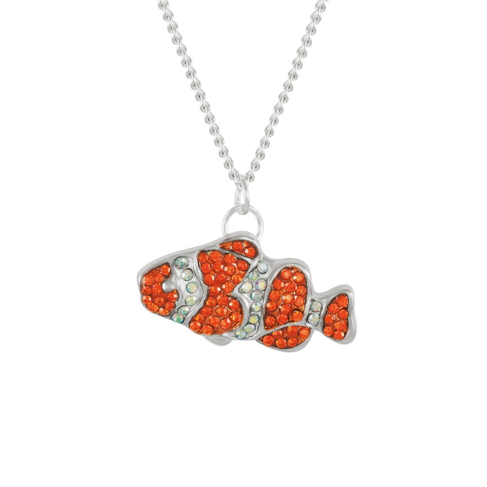 Clown Fish Orange Crystal Silver Tone Pendant