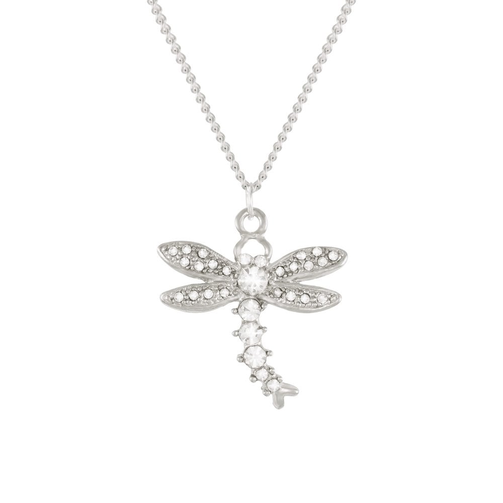 Dazzling Dragonfly Crystal Silver Tone Pendant