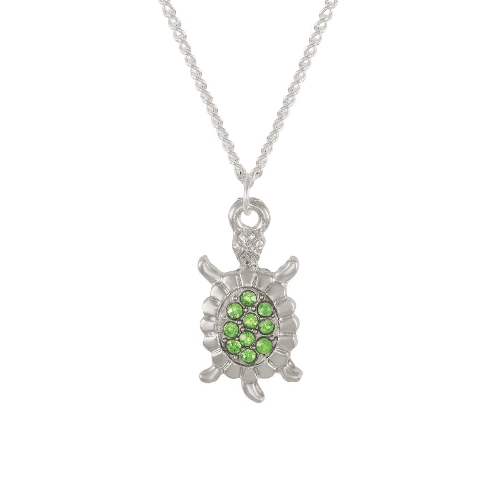 Myrtle the Turtle Green Crystal Silver Tone Pendant